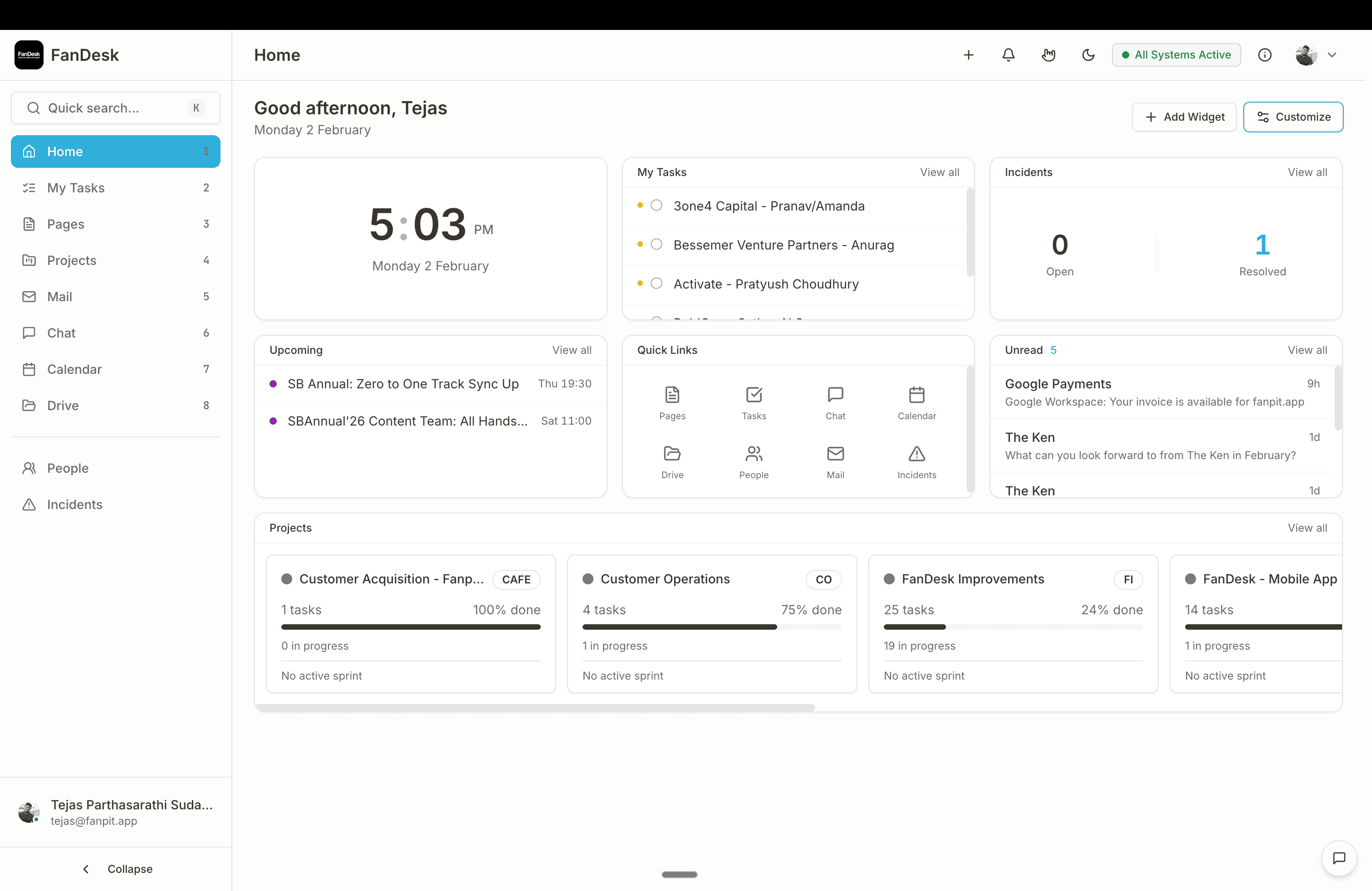 FanDesk Dashboard - Your team's command center